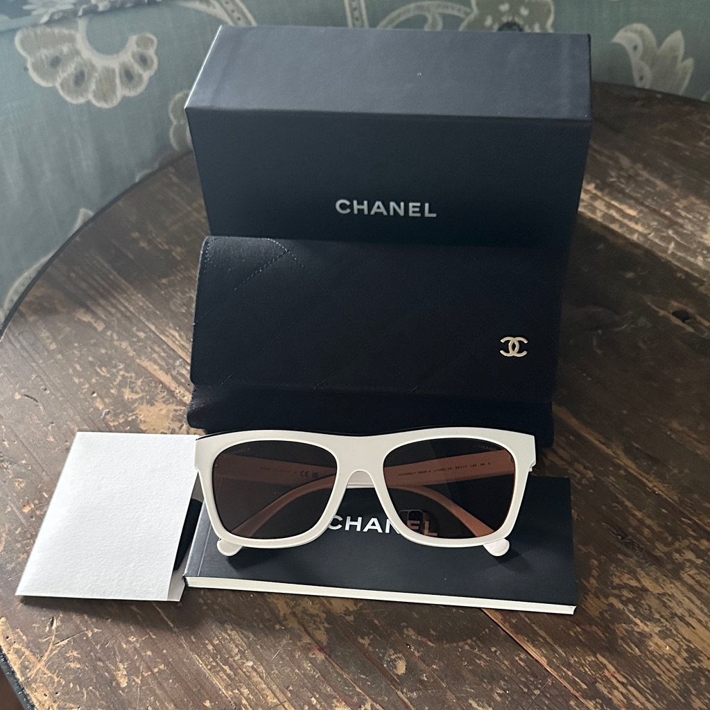 Chanel White Frame Sunglasses With Brown Lenses - Women's Designer Shades